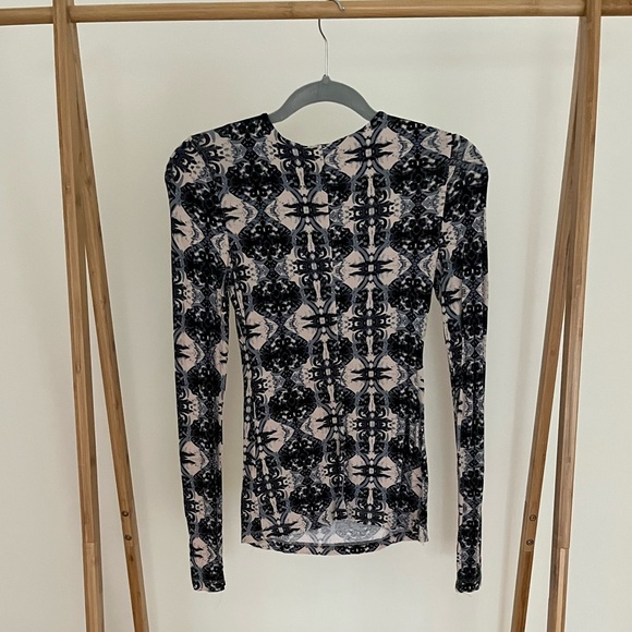 Free People Aloha Bohemian Cream & Blue Print Lace-Up Top - Picture 4 of 5